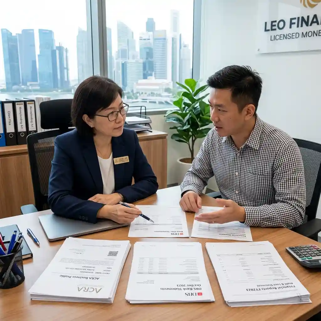 Licensed moneylender checking business loan requirements for SME financing in Singapore.