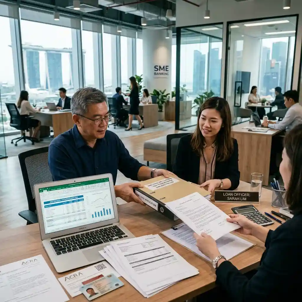 SME owner preparing business loan requirements in Singapore for fast loan approval.