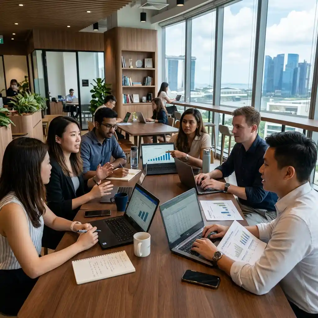 Startup founders working inside an entrepreneur business centre in Singapore